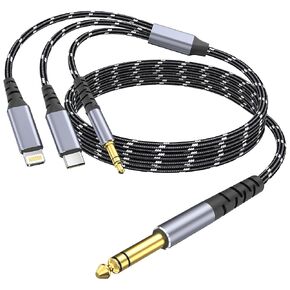 Lightning to 1/4 TRS Audio Stereo Cable, 3 in 1 to 1/4 Male Aux Audio Cord Compatible with iPad, iPhone 13 Pro for Amplifier, Mixer, Home Theater, Speaker ect 3.3FT