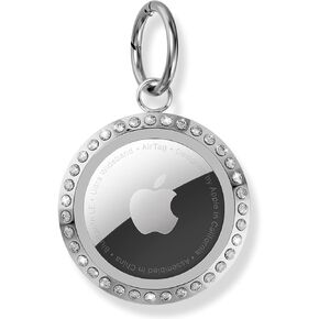 SCALLOP Airtag Holder, Rhinestone Airtag Keychain Case, Sturdy Protection Metal Ring Airtag Key Chain, Fashion Bling Air Tag Key Chain for Apple Airtag (silver)
