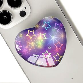 Expandiing Cell Phone Grip Heart Shape Glass Finger Holder for Smartphones, Cellphone Collapsible Stand - Star Purple
