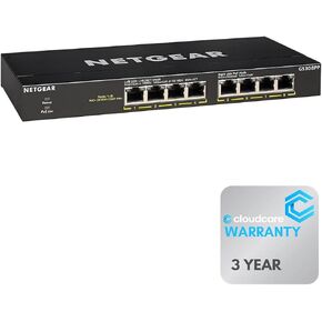 NETGEAR GS308PP 8-Port 𝐏𝐨𝐄+ Unmanaged Switch | Desktop and Wall-Mountable | 83W 𝐏𝐨𝐰𝐞𝐫 𝐁𝐮𝐝𝐠𝐞𝐭 | Cloud Care's 3-Year Warranty Support Plus Included