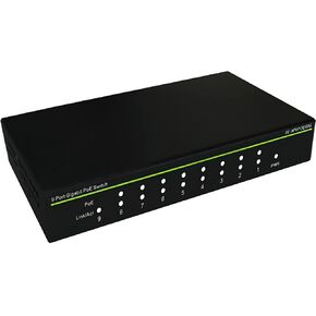 W Box 0E-9P8POEGIG 9 Port PoE Switch, 8 Port PoE + 1 Port Uplink, Plug and Play, 130W PoE Budget, 18 Gbps Switching Capacity, LED Indicator, 100-240 VAC