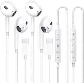USB C Headphones for iPhone 16 15/for iPad Pro 【2 Pack】 Type-C Earphones with Microphone Volume Control for Apple USB C Wired Earbuds, for Google Pixel 8 7 6A 5 for Samsung S24 S23 S22 S21 S20 A55