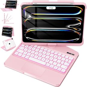 iPad Pro 11-inch (M4, 2024) Keyboard Case – 360° Rotatable Multi-Touch Trackpad, 7-Color Backlit Keyboard, Transparent Back, Pencil Holder, Type-C Charging – Blush Pink (Solid)