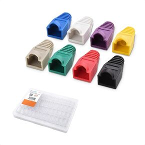 Cable Matters 50 pack Cat 6 تمريرة من خلال المقابس المعيارية RJ45 / مقابس Ethernet لكابل Ethernet الصلبة أو المقصودة في UTP و 8-Color 200 Pack Cat6 / Cat5e RJ45