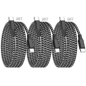 USB C Cable 60W PD Fast Charging, 3 Pack 10FT USB C to USB C Cable, Durable Type C Charger Cable for iPhone 16/15/iPad MacBook CarPlay and More-Black and White