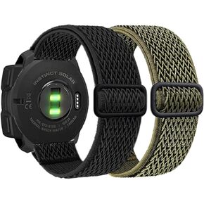 for Garmin Instinct/2 Solar Watch Bands, 22mm Soft Elastic Stretchy Nylon Ultra-light Wristband Replacement Strap Men Women for Garmin Instinct Tactical/Esports/Solar/Tide, Black+Green