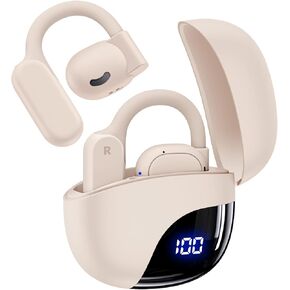 سماعات الأذن المفتوحة 80H وقت اللعب بوتوث براعم الأذن اللاسلكية مع earhooks ipx7 مقاومة للماء اللمسات المضادة للرقابة هو سماعات رياضية رياضة بلوتوث 5.3 سماعات للأذن للتمرين الجري البيج