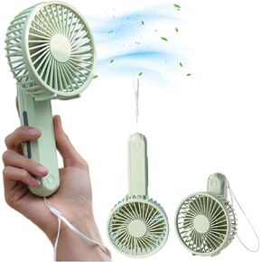 Handheld Fan Mini Portable Fan with lanyard 3 Speeds Level Personal Fan Foldable Desk Fan USB Rechargeable for Travel Outdoor Office (Green)