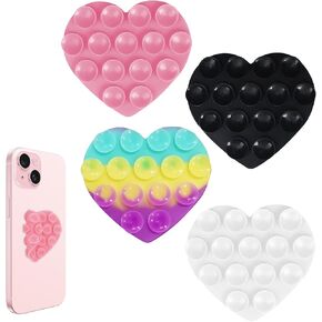4 PCS Double Sided Silicone Heart Shaped Suction Cup Phone Grip, Sticky Grippy Thing for Back of Phone Case