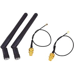 2 x 2.4GHz 3dBi Indoor Wifi Antenna 802.11n/b/g RPSMA Male Omnidirectional + 2 x 15cm U.FL Mini PCI IPEX to RP-SMA Female Pigtail Antenna WiFi Cable