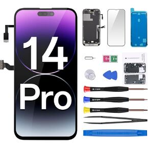 for iPhone 14 Pro Screen Replacement with Proximity Sensor Earspeaker Flex Cable 6.1" 3D Touch LCD Display Digitizer Full Assembly Front Glass Repair Fix Tools Kit A2650 A2889 A2890 A2891 A2892
