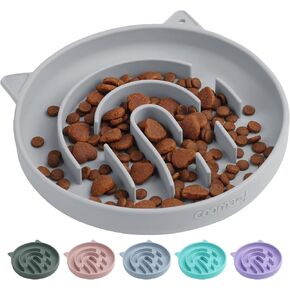 Coomazy Silicone Slow Feeder Cat Bowl 2 Pcs, Cat Food Bowls for Small Breed, Slow Down Pet Eating Speed for Prevent Choking Promote Digestion, Green/Pink in Kuwait