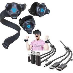 Skywin VR Tracker Belt and Tracker Strap + 3-in-1 VR Backpack Cable - Adjustable Belt and Hand Strap Full-Body Tracking and 1 Meter Cable for Linkbox and Headset Connection Compatible with HTC Vive