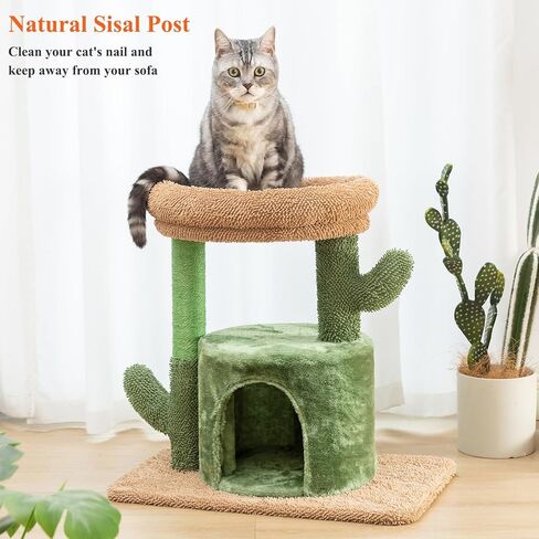 شجرة قطط كيلودور للقطط الداخلية، برج قطط صبار مقاس 24.5 بوصة مع مجثم علوي مبطن كبير، منزل هريرة، عمود خدش للقطط متوسط in Kuwait