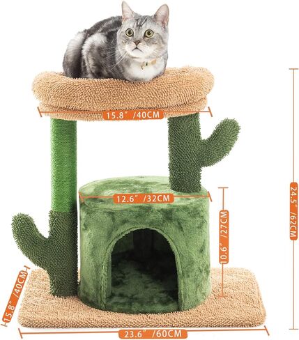 شجرة قطط كيلودور للقطط الداخلية، برج قطط صبار مقاس 24.5 بوصة مع مجثم علوي مبطن كبير، منزل هريرة، عمود خدش للقطط متوسط in Kuwait
