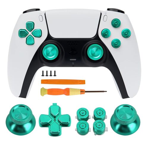 TOMSIN Metal Buttons Replacement Kit for PS5 Controller – Aluminum Thumbsticks & O X Square Triangle & Dpad Buttons Accessories Compatible with PlayStation 5 DS Controller (Green) in Kuwait