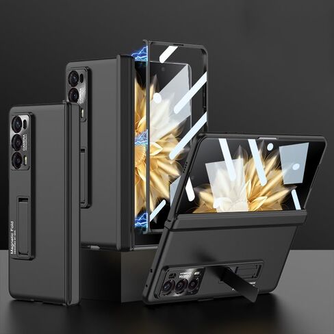 ZORSOME for Honor Magic V2 Magnetic Hinged Case,Ultra Thin Luxury Plating All-Inclusive Shocproof Full-Body Protective Magnetic Hinge Case Bulit-in Screen Protector Kickstand Cover,Black in Kuwait