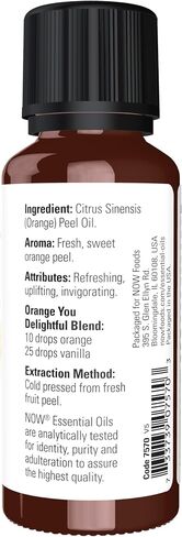 NOW Essential Oils, Orange Oil, Uplifting Aromatherapy Scent, Cold Pressed, 100% Pure, Vegan, Child Resistant Cap, 4-Ounce in Saudi Arabia