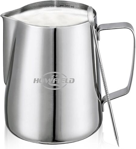 Milk Frothing Pitcher 12 oz (350ml) 304 Stainless Steel w/Latte Art Pen & Scale, Barista-Grade Espresso Steaming Jug for Cappuccino, Latte, Home & Commercial Use in Kuwait