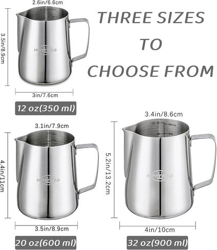 Milk Frothing Pitcher 12 oz (350ml) 304 Stainless Steel w/Latte Art Pen & Scale, Barista-Grade Espresso Steaming Jug for Cappuccino, Latte, Home & Commercial Use in Kuwait