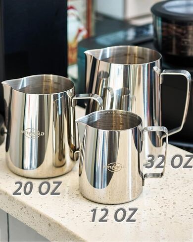 Milk Frothing Pitcher 12 oz (350ml) 304 Stainless Steel w/Latte Art Pen & Scale, Barista-Grade Espresso Steaming Jug for Cappuccino, Latte, Home & Commercial Use in Kuwait
