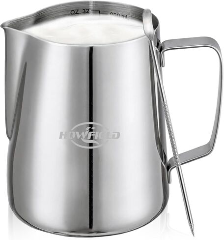 Milk Frothing Pitcher 12 oz (350ml) 304 Stainless Steel w/Latte Art Pen & Scale, Barista-Grade Espresso Steaming Jug for Cappuccino, Latte, Home & Commercial Use in Kuwait
