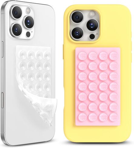 2 Pack Silicone Suction Cup Phone Case Mount Double-Sided, Hands-Free Strong Grip Holder for iPhone and Android, Sticky Phone Stand for Selfies and Videos, Pink+Transparent in Saudi Arabia
