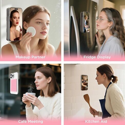 2 Pack Silicone Suction Cup Phone Case Mount Double-Sided, Hands-Free Strong Grip Holder for iPhone and Android, Sticky Phone Stand for Selfies and Videos, Pink+Transparent in Saudi Arabia