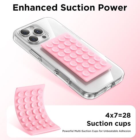 2 Pack Silicone Suction Cup Phone Case Mount Double-Sided, Hands-Free Strong Grip Holder for iPhone and Android, Sticky Phone Stand for Selfies and Videos, Pink+Transparent in Saudi Arabia