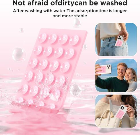 2 Pack Silicone Suction Cup Phone Case Mount Double-Sided, Hands-Free Strong Grip Holder for iPhone and Android, Sticky Phone Stand for Selfies and Videos, Pink+Transparent in Saudi Arabia