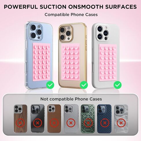2 Pack Silicone Suction Cup Phone Case Mount Double-Sided, Hands-Free Strong Grip Holder for iPhone and Android, Sticky Phone Stand for Selfies and Videos, Pink+Transparent in Saudi Arabia