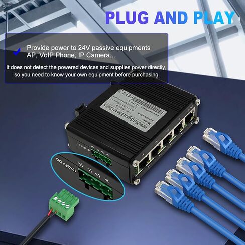 السلبي الصناعي 24V 5-Port Poe Switch ، مفتاح شبكة Gigabit Mini غير المدير ، إدخال 12-24VDC لإخراج 24V POE ، ودعم DIN-RAIL و WALL-MOUNT in Kuwait