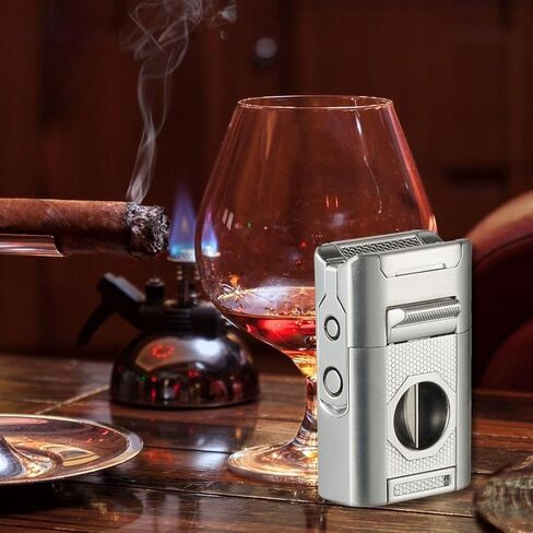 Visol Joplin Quad Torch Multi-Tool Table Lighter, Built in Guillotine and Wedge Cutters, Butane Refillable Adjustable Flame Lighter (Shipped Without Butane) (Blue) in Saudi Arabia
