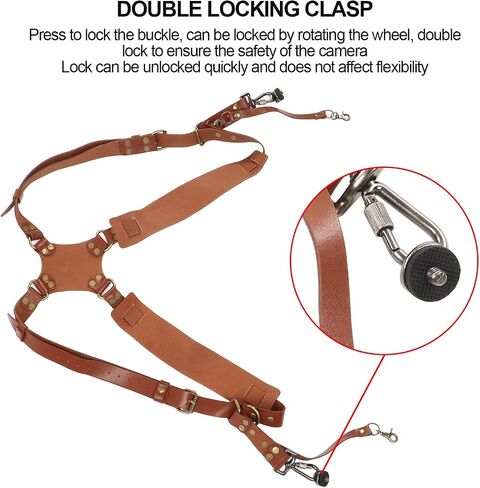 Camera Strap, Leather Dual Camera Harness, Camera Shoulder Strap for 2 Cameras, Adjustable Double Camera Harness in Saudi Arabia