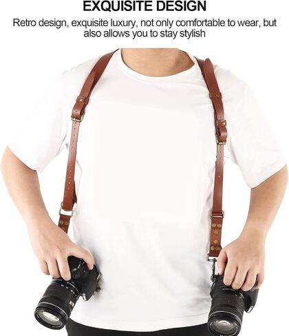 Camera Strap, Leather Dual Camera Harness, Camera Shoulder Strap for 2 Cameras, Adjustable Double Camera Harness in Saudi Arabia