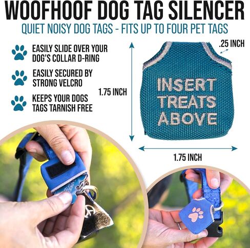 Woofhoof Dog Tag Silencer, Black Pawprint - Quiet Noisy Pet Tags - Fits Up to Four Pet IDs - Dog Tag Cover Protects Metal Pets IDs, Made of Durable Nylon, Universal Fit, Machine Washable in Kuwait