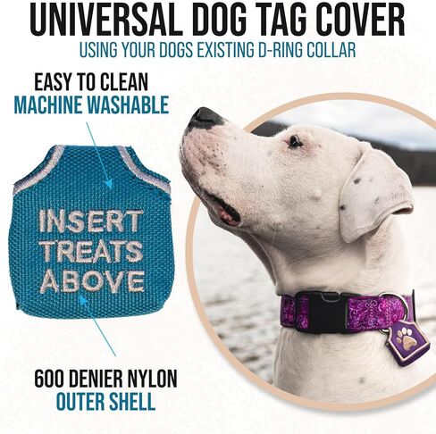 Woofhoof Dog Tag Silencer, Black Pawprint - Quiet Noisy Pet Tags - Fits Up to Four Pet IDs - Dog Tag Cover Protects Metal Pets IDs, Made of Durable Nylon, Universal Fit, Machine Washable in Kuwait