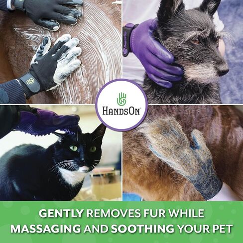 Handson Pet Grooming Gloves - #1 Ranked, Award-Winning Cat, Dog & Horse Hair Remover Gloves - Bathing, Shedding & Massaging Tool - Gentle Brush for Long & Short Fur (2 Pairs, Green, Large) in Kuwait