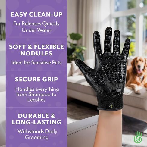 Handson Pet Grooming Gloves - #1 Ranked, Award-Winning Cat, Dog & Horse Hair Remover Gloves - Bathing, Shedding & Massaging Tool - Gentle Brush for Long & Short Fur (2 Pairs, Green, Large) in Kuwait