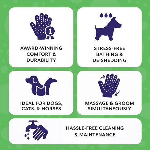 Handson Pet Grooming Gloves - #1 Ranked, Award-Winning Cat, Dog & Horse Hair Remover Gloves - Bathing, Shedding & Massaging Tool - Gentle Brush for Long & Short Fur (2 Pairs, Green, Large) in Kuwait