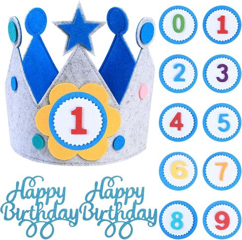 HexinYigjly Children's birthday crowns, changeable numbers 0-9, 3D stickers, fabric crown gifts for boys and girls, party decorations - yellow in Kuwait
