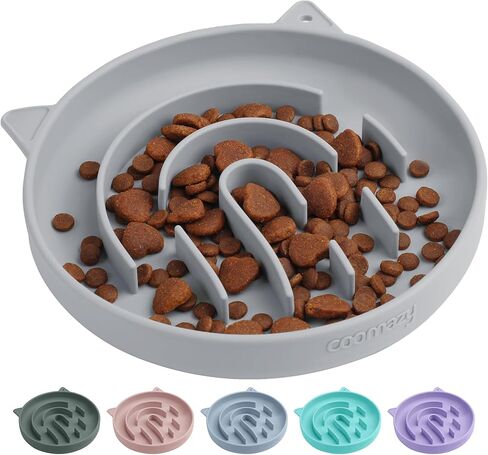 Coomazy Silicone Slow Feeder Cat Bowl 2 Pcs, Cat Food Bowls for Small Breed, Slow Down Pet Eating Speed for Prevent Choking Promote Digestion, Green/Pink in Kuwait