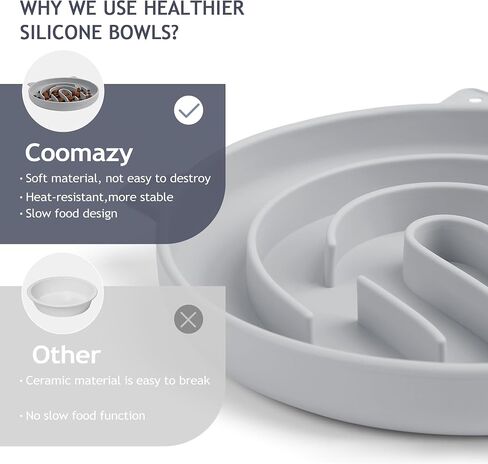 Coomazy Silicone Slow Feeder Cat Bowl 2 Pcs, Cat Food Bowls for Small Breed, Slow Down Pet Eating Speed for Prevent Choking Promote Digestion, Green/Pink in Kuwait