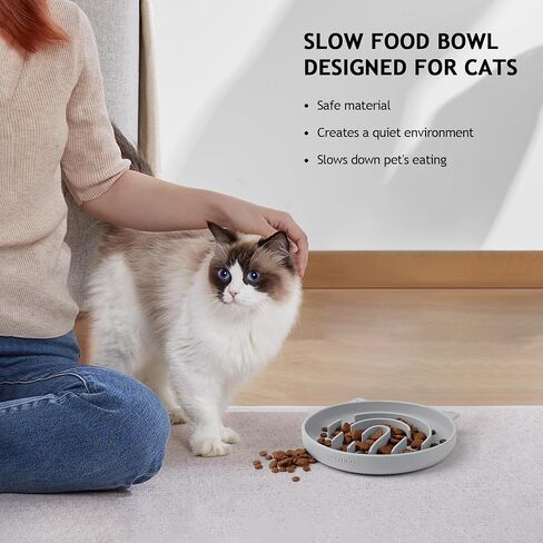Coomazy Silicone Slow Feeder Cat Bowl 2 Pcs, Cat Food Bowls for Small Breed, Slow Down Pet Eating Speed for Prevent Choking Promote Digestion, Green/Pink in Kuwait