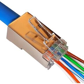 100 Pcs CAT5e RJ45 Pass Through Network Shielded Modular Plug 8P8C Connector End