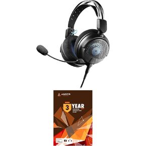 Audio-Technica ATH-GDL3BK Open-Back Wired Gaming Headset - Black/Blue with an Additional 1 Year Extended Amber Protection (2022)