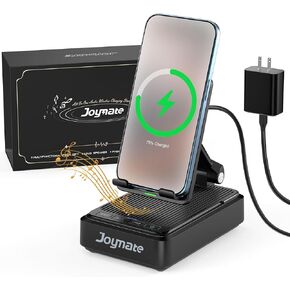 Gifts for Men and Women, Wireless Phone Charger Stand with Bluetooth Speaker and Adjustable Angle Phone Holder for Desk Tech Gift for Birthday/Anniversary (Black)