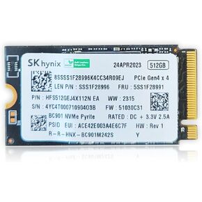 HFS512GEJ4 512GB M.2 2242 42mm NVMe PCIe Gen 4 x4 TLC SK Hynix SSD for ThinkPad ProBook Latitude EliteBook Ideapad Pavilion Laptop Ultrabook Tablet-Internal Solid State Drive (OEM)