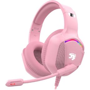 A36 Gaming Headset with Microphone for Pc, Xbox One Series X/s, Ps4, Ps5, Switch, Stereo Wired Noise Cancelling Over-Ear Headphones with Mic, RGB, for Computer, Laptop, Mac, Gamer (Pink)