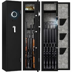 EMAXEE 4-5 Rifle Gun Safe, Gun Cabinet for Home Rifle and Pistols with Upgraded Digital Keypad and LED Light, Quick Access Firearm Safes & Cabinets with Removable Shelf and Racks